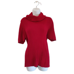 Emma James Cowl Neck Red Knit Short Sleeve Sweater Size XL #1321